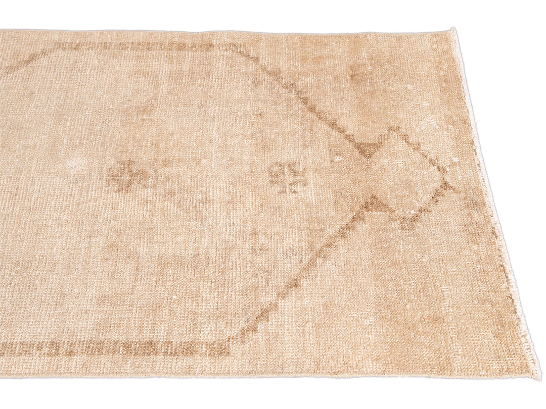 Vintage Beige Turkish Handmade Tribal Wool Runner