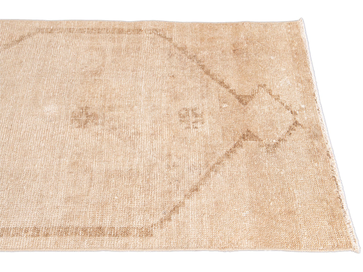 Vintage Beige Turkish Handmade Tribal Wool Runner