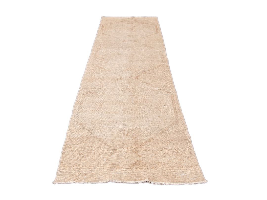 Vintage Beige Turkish Handmade Tribal Wool Runner