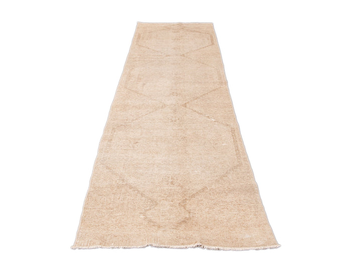 Vintage Beige Turkish Handmade Tribal Wool Runner