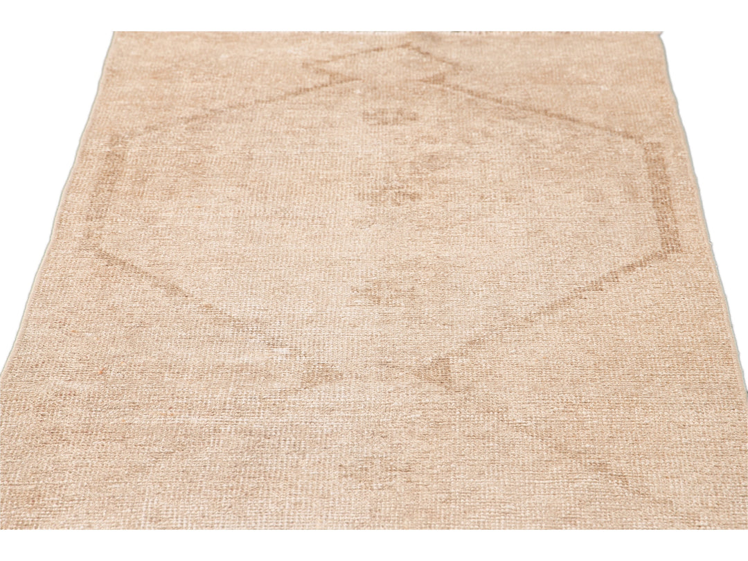 Vintage Beige Turkish Handmade Tribal Wool Runner