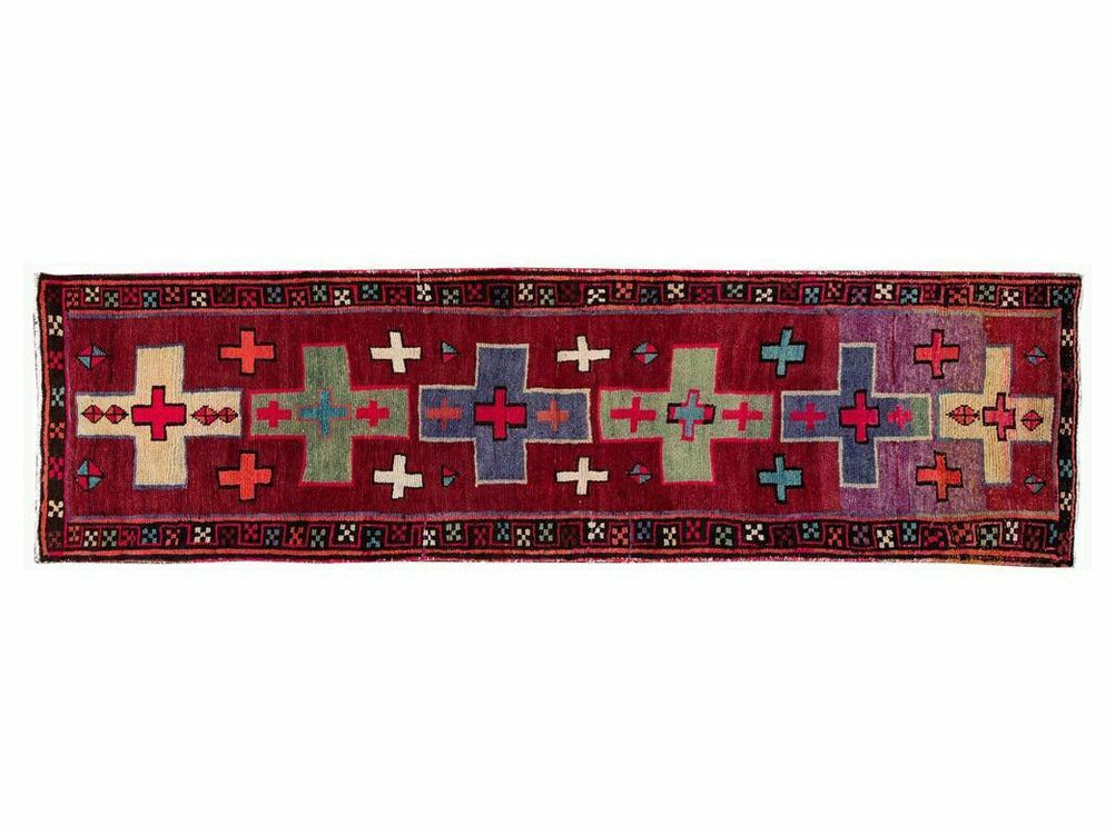 Mid 20th Century Vintage Azeri Wool Runner Rug 4 X 13