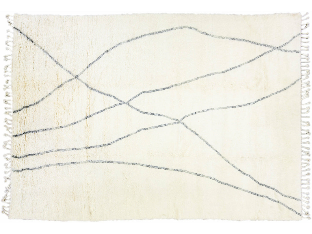 Ivory Modern Moroccan Style Handmade Tribal Pattern Room Size Wool Rug