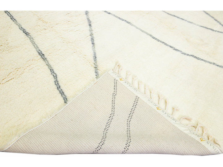 Ivory Modern Moroccan Style Handmade Tribal Pattern Room Size Wool Rug