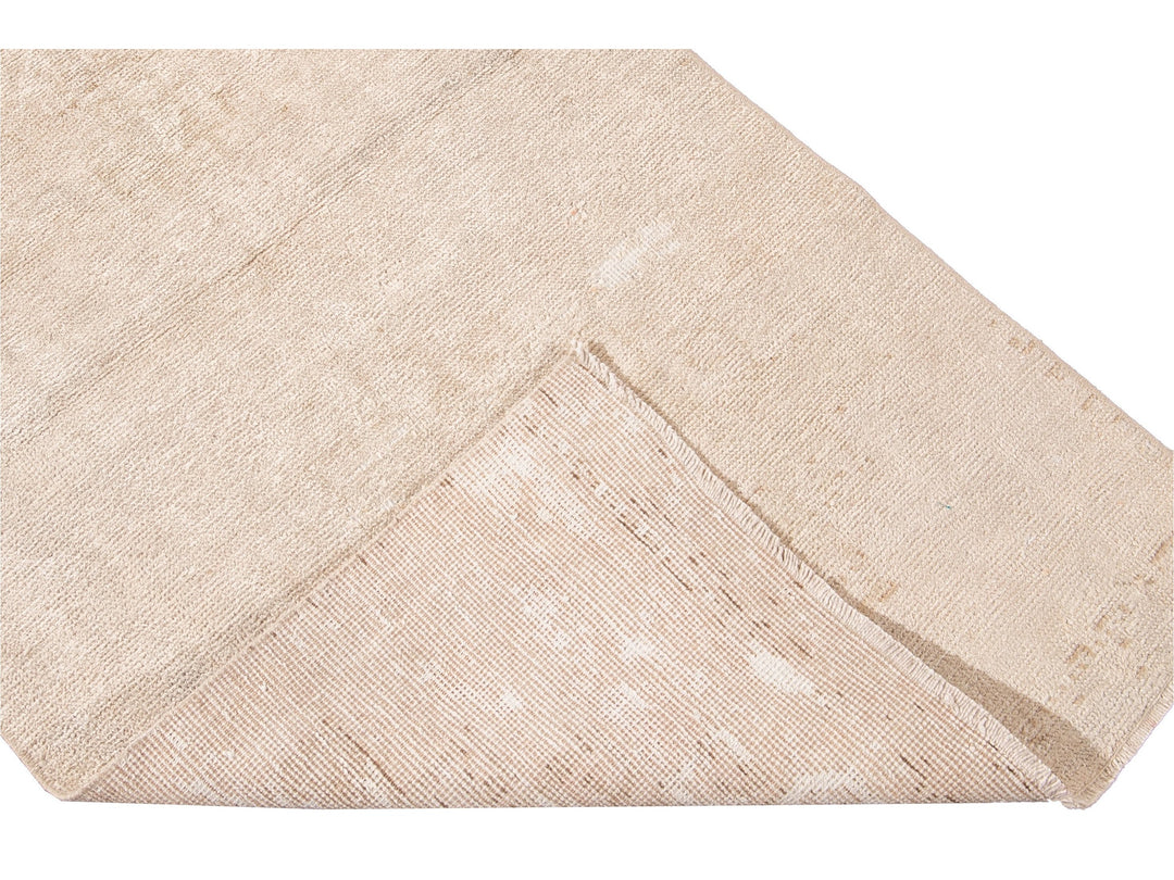 vVintage Beige Turkish Handmade Tribal Wool Runner