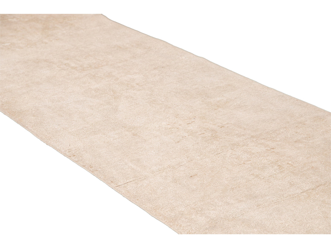 Vintage Beige Turkish Handmade Tribal Wool Runner