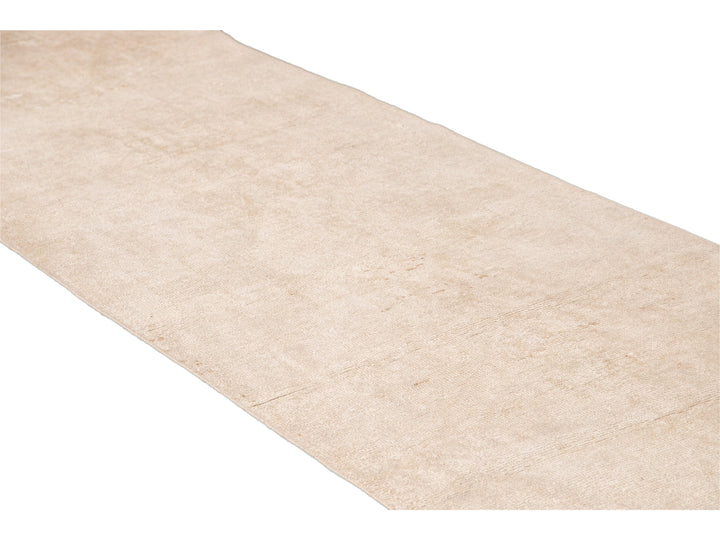 Vintage Beige Turkish Handmade Tribal Wool Runner