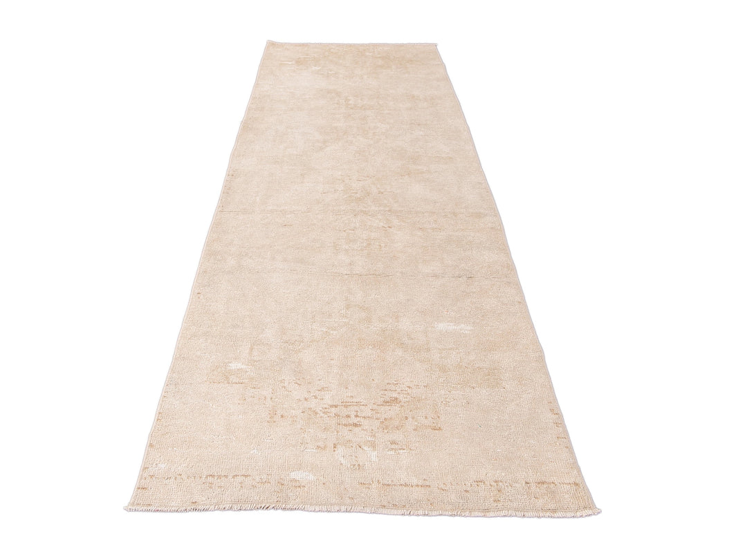Vintage Beige Turkish Handmade Tribal Wool Runner