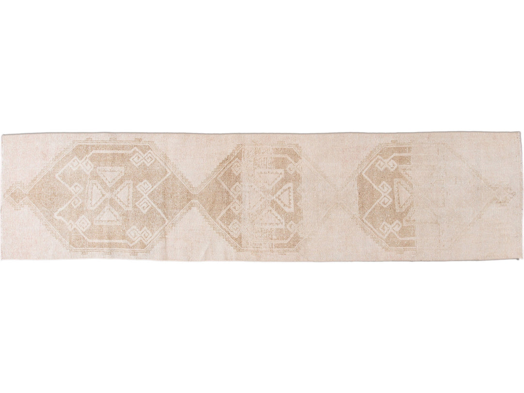 Vintage Turkish Handmade Beige Tribal Wool Runner
