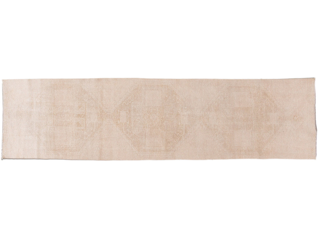 Vintage Turkish Beige Handmade Tribal Wool Runner