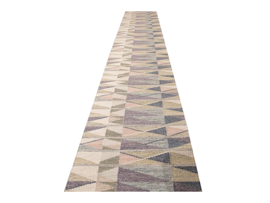 Modern Multicolor Swedish Style Handmade Geometric Abstract Long Wool Runner