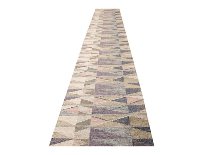 Modern Multicolor Swedish Style Handmade Geometric Abstract Long Wool Runner