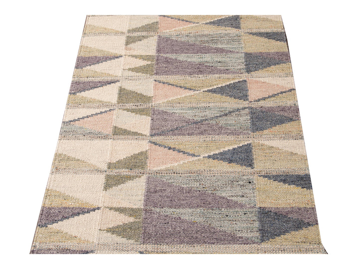 Modern Multicolor Swedish Style Handmade Geometric Abstract Long Wool Runner