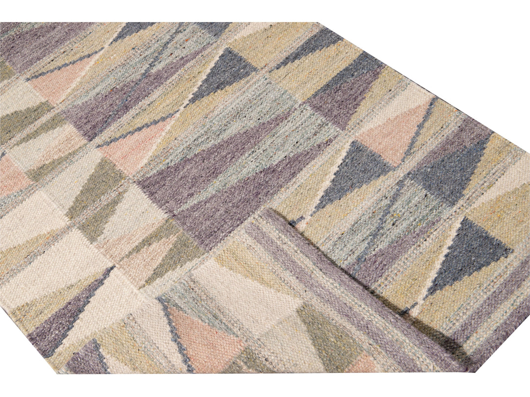 Modern Multicolor Swedish Style Handmade Geometric Abstract Long Wool Runner