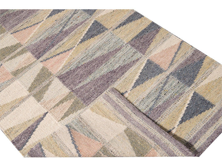 Modern Multicolor Swedish Style Handmade Geometric Abstract Long Wool Runner