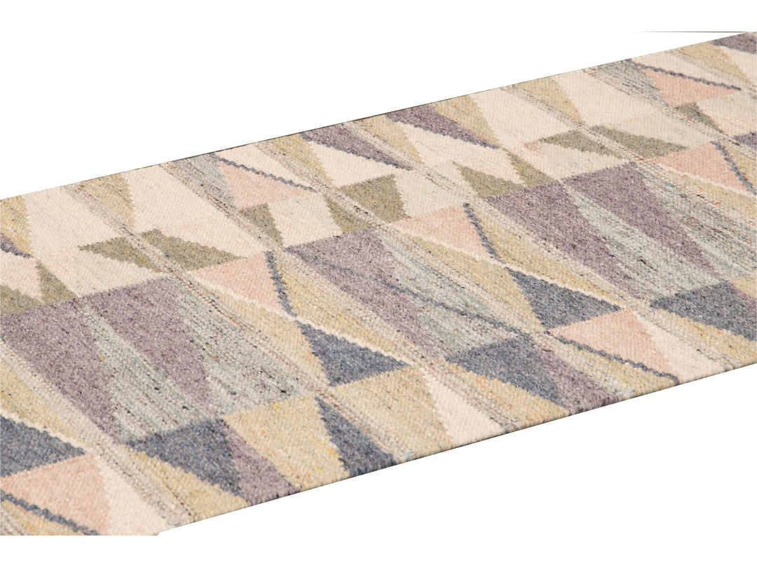 Modern Multicolor Swedish Style Handmade Geometric Abstract Long Wool Runner