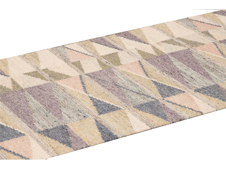 Modern Multicolor Swedish Style Handmade Geometric Abstract Long Wool Runner