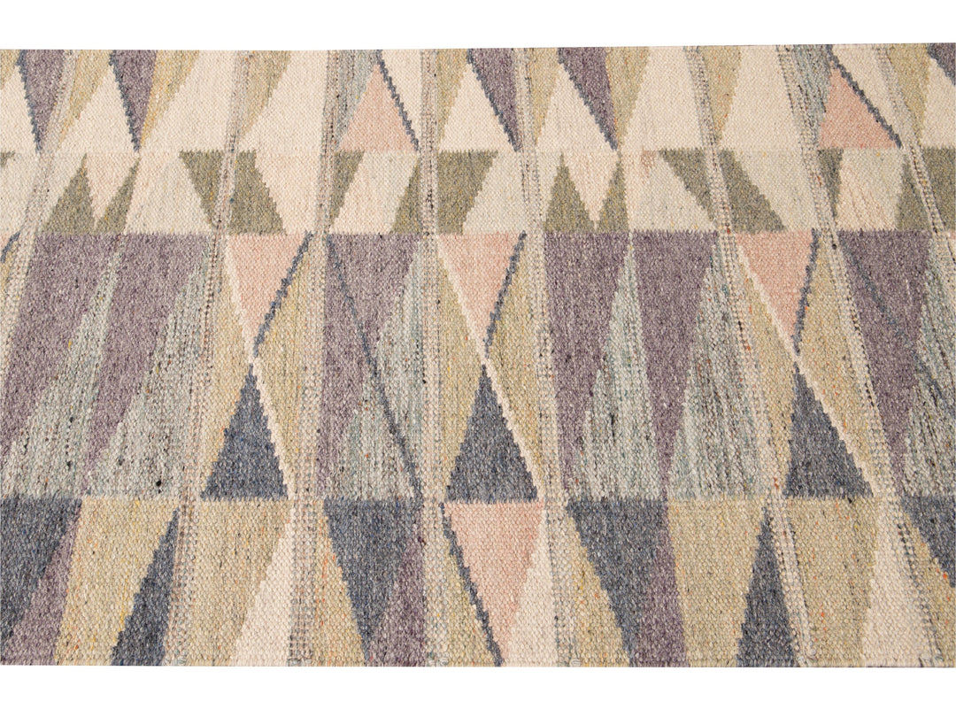 Modern Multicolor Swedish Style Handmade Geometric Abstract Long Wool Runner