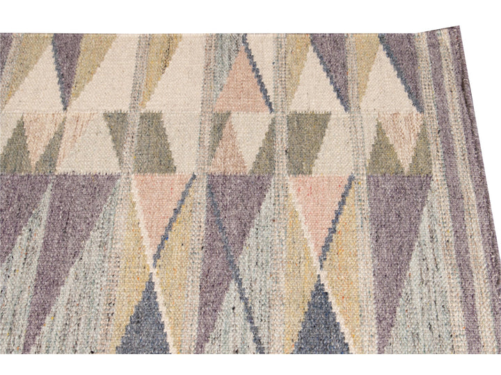 Modern Multicolor Swedish Style Handmade Geometric Abstract Long Wool Runner