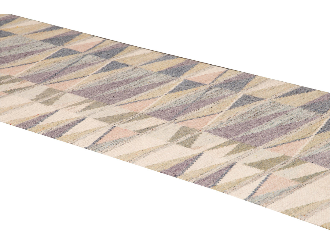 Modern Multicolor Swedish Style Handmade Geometric Abstract Long Wool Runner