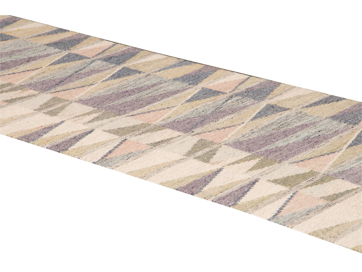 Modern Multicolor Swedish Style Handmade Geometric Abstract Long Wool Runner