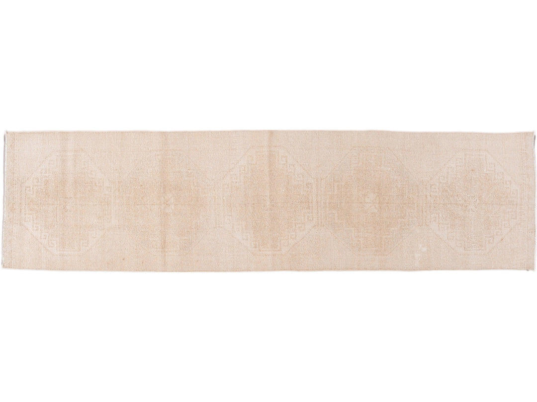Vintage Turkish Beige Handmade Tribal Wool Runner