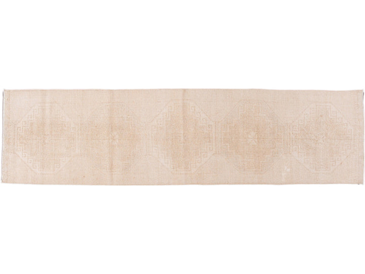 Vintage Turkish Beige Handmade Tribal Wool Runner