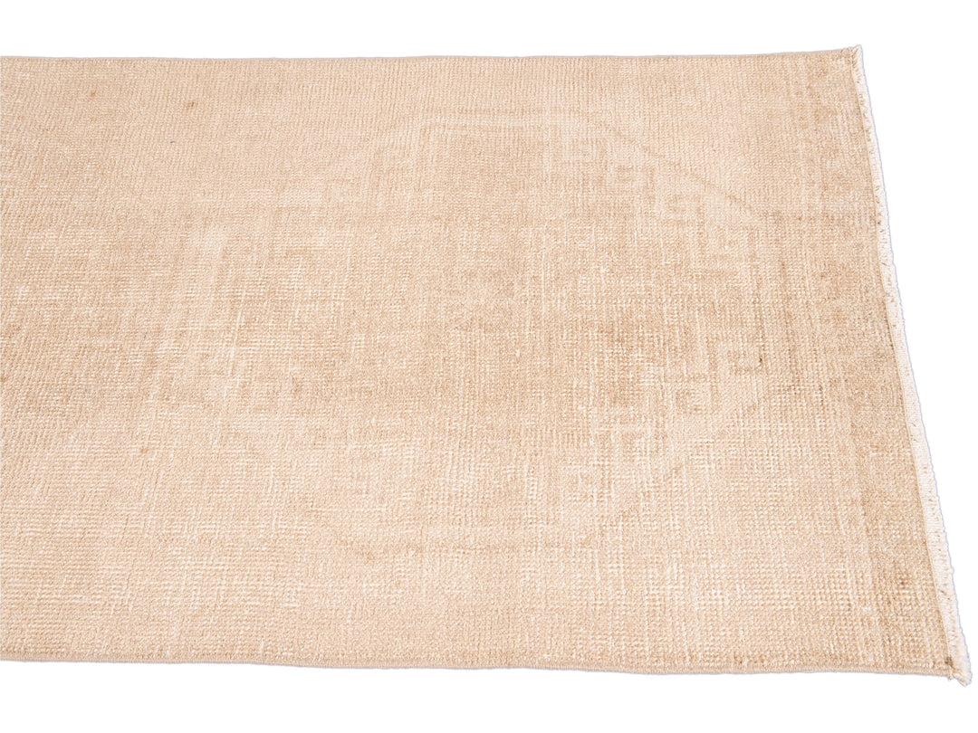 Vintage Turkish Beige Handmade Tribal Wool Runner
