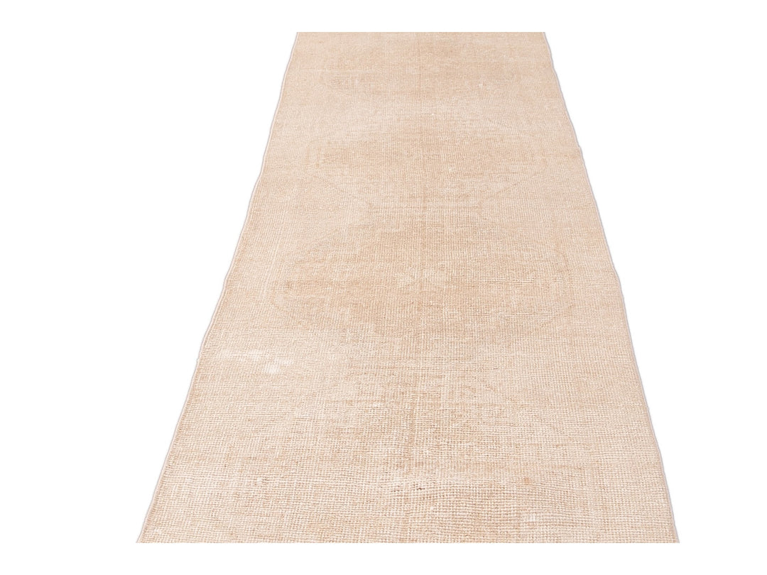 Vintage Turkish Beige Handmade Tribal Wool Runner