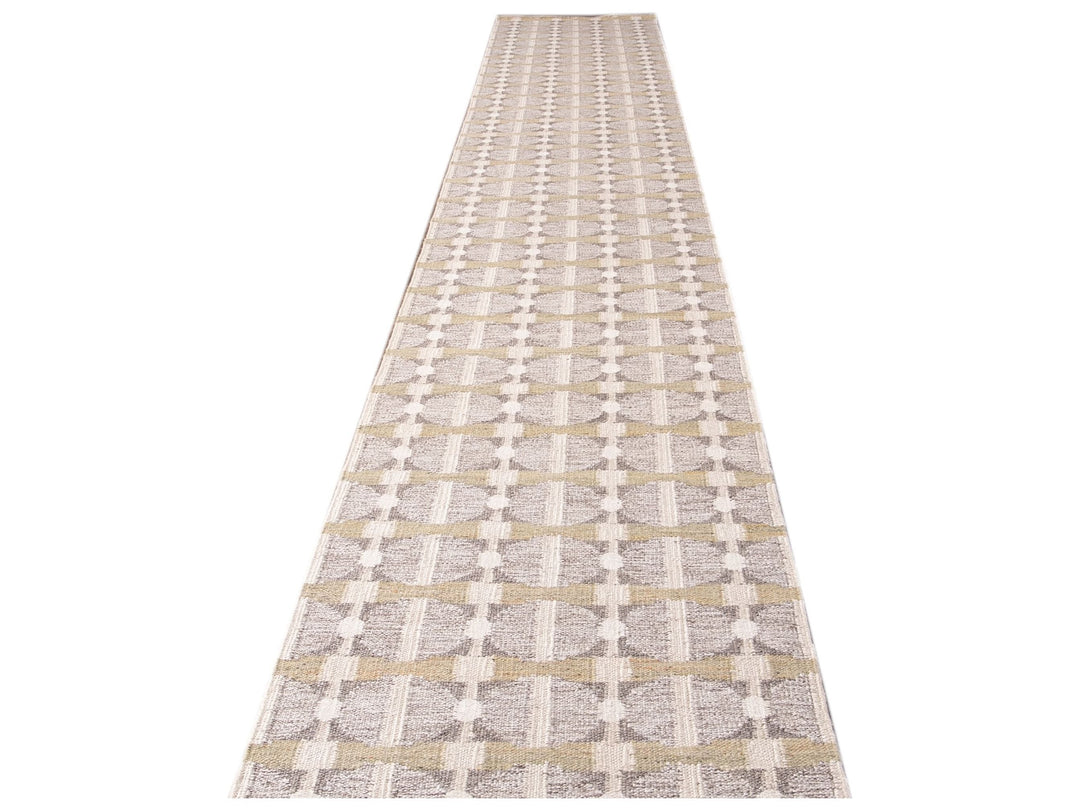 Modern Swedish Style Nude Handmade Geometric Long Wool Runner