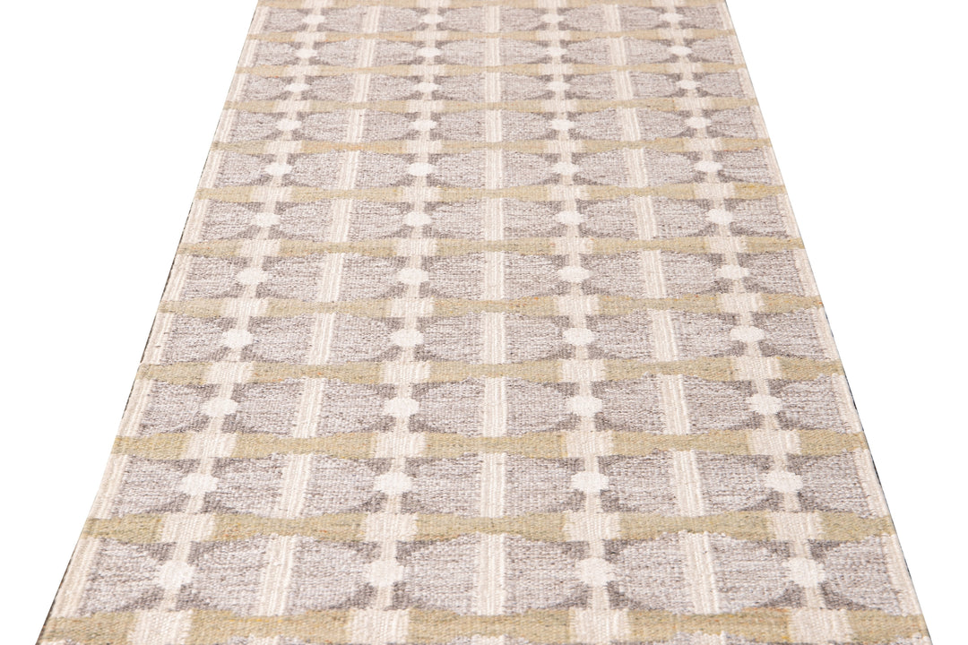 Modern Swedish Style Nude Handmade Geometric Long Wool Runner
