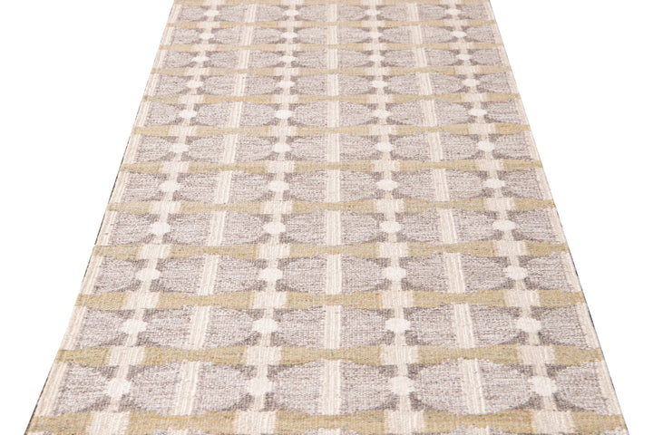Modern Swedish Style Nude Handmade Geometric Long Wool Runner