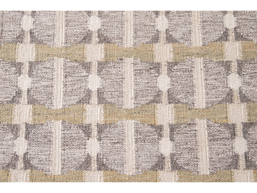 Modern Swedish Style Nude Handmade Geometric Long Wool Runner