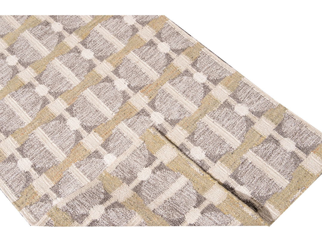 Modern Swedish Style Nude Handmade Geometric Long Wool Runner