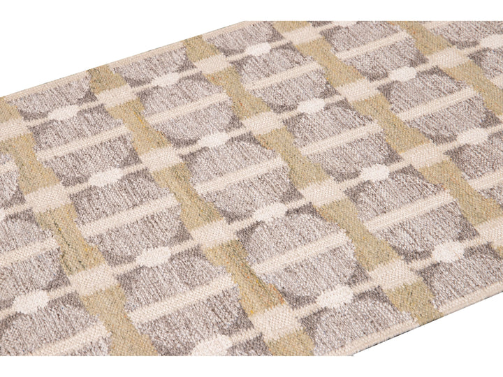Modern Swedish Style Nude Handmade Geometric Long Wool Runner