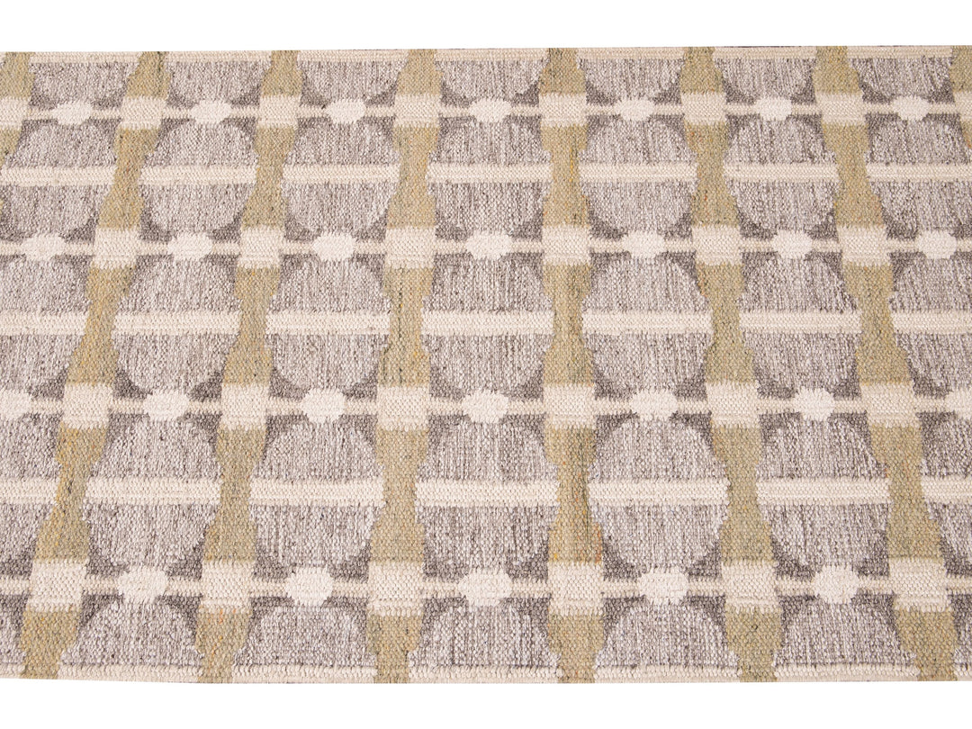 Modern Swedish Style Nude Handmade Geometric Long Wool Runner