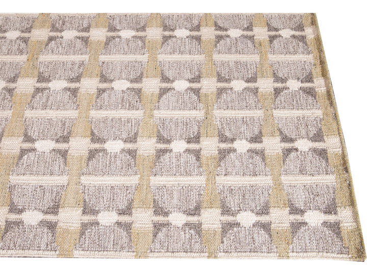 Modern Swedish Style Nude Handmade Geometric Long Wool Runner