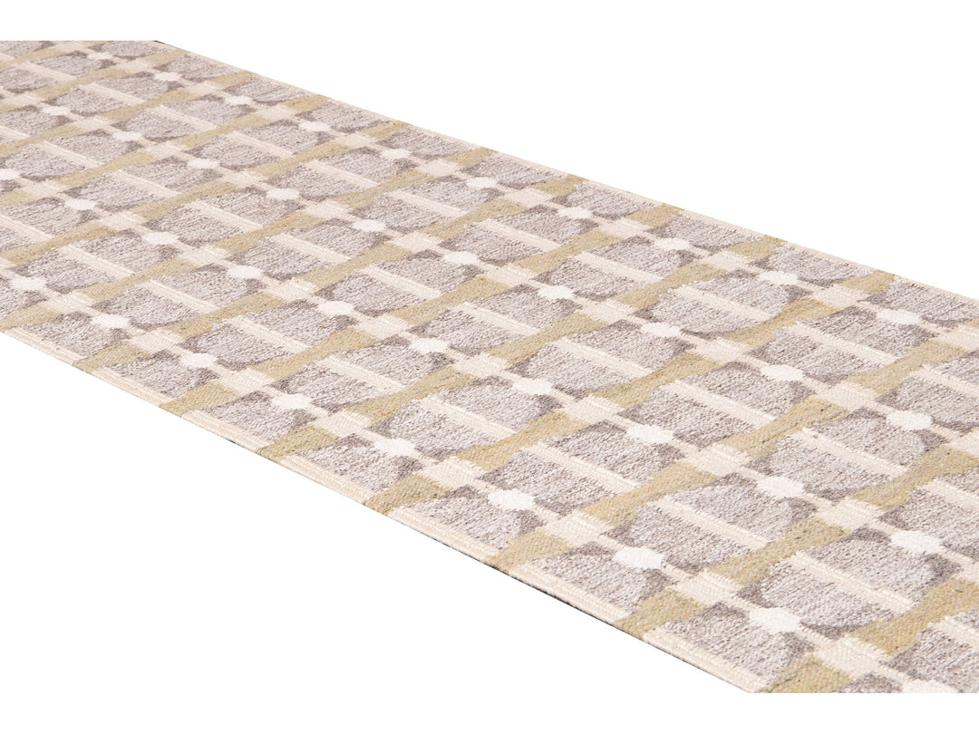 Modern Swedish Style Nude Handmade Geometric Long Wool Runner