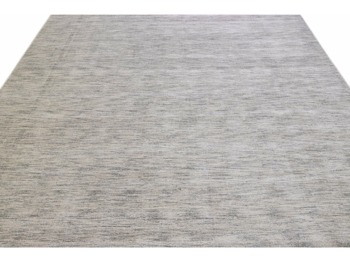 Modern Apadana's Groove Bamboo/Silk Handmade Gray Rug