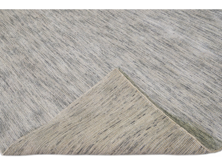 Modern Apadana's Groove Bamboo/Silk Handmade Gray Rug