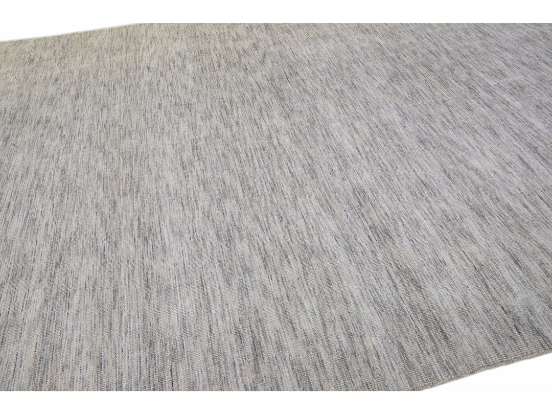 Modern Apadana's Groove Bamboo/Silk Handmade Gray Rug