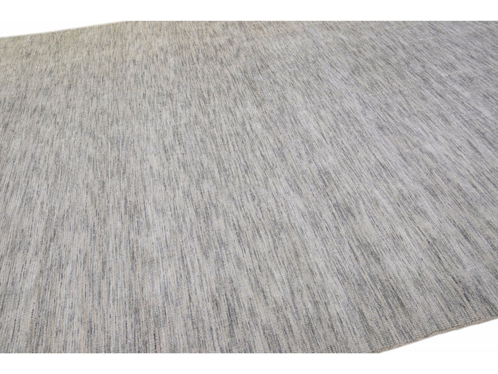 Modern Apadana's Groove Bamboo/Silk Handmade Gray Rug