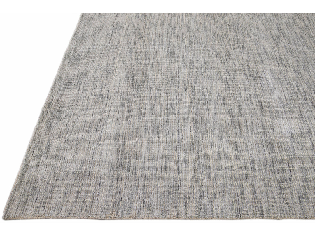 Modern Apadana's Groove Bamboo/Silk Handmade Gray Rug