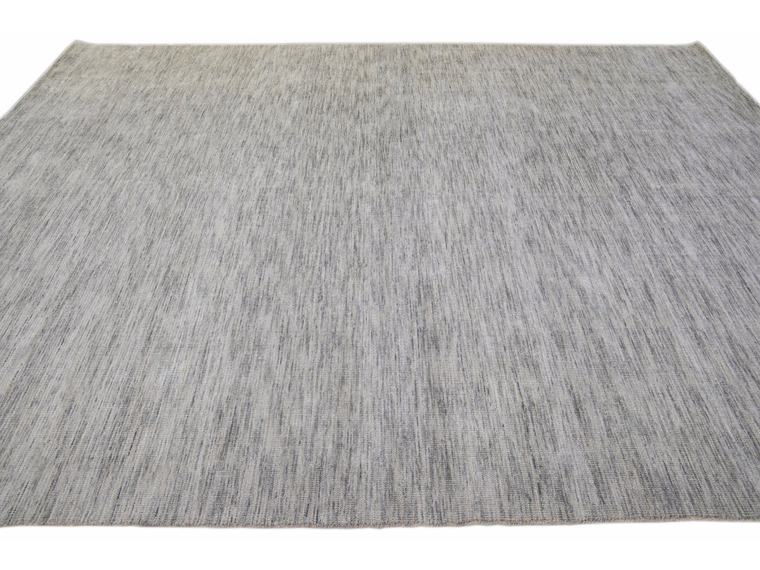 Modern Apadana's Groove Bamboo/Silk Handmade Gray Rug