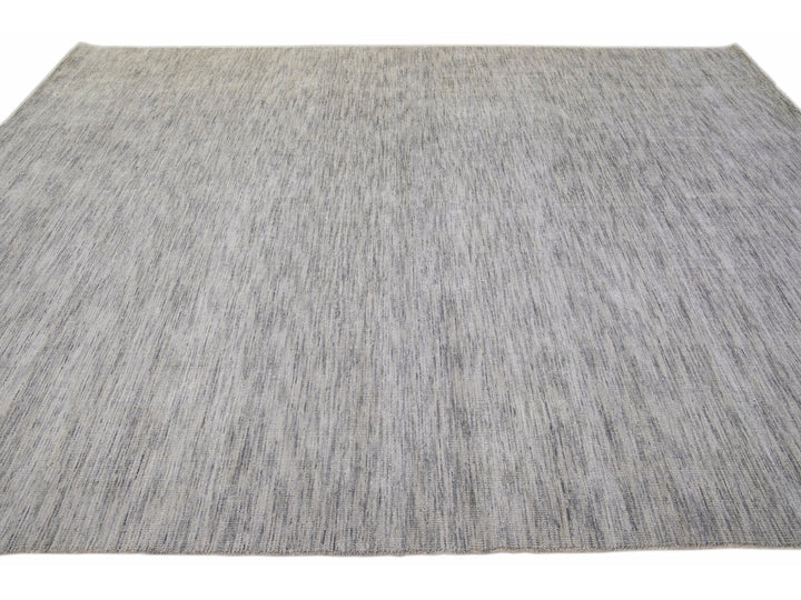 Modern Apadana's Groove Bamboo/Silk Handmade Gray Rug