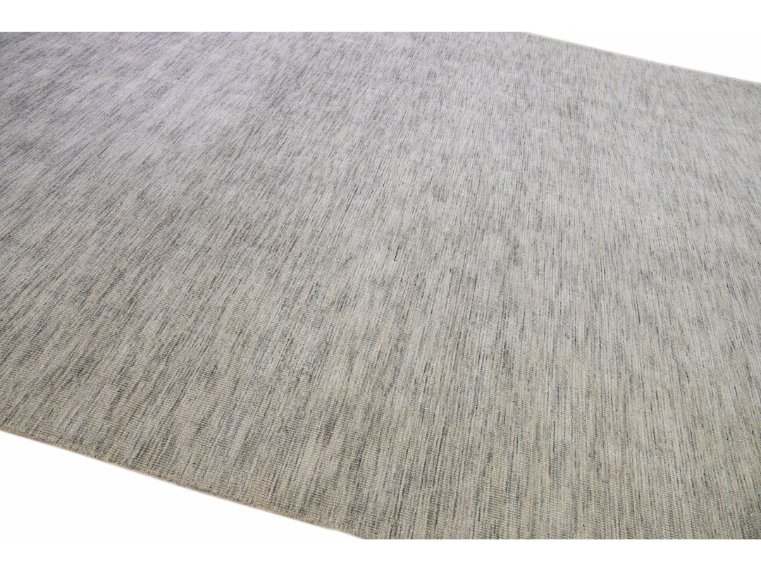 Modern Apadana's Groove Bamboo/Silk Handmade Gray Rug