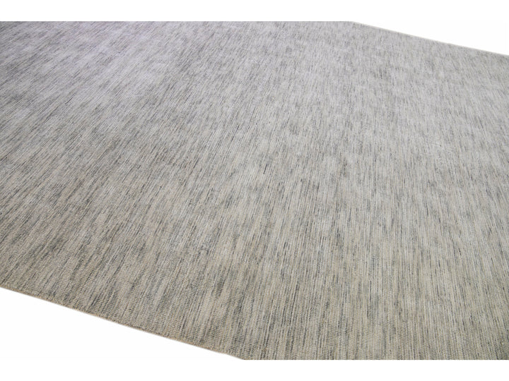 Modern Apadana's Groove Bamboo/Silk Handmade Gray Rug