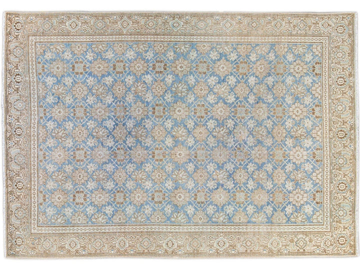 Antique Tabriz Persian Blue Handmade Floral Pattern Wool Rug