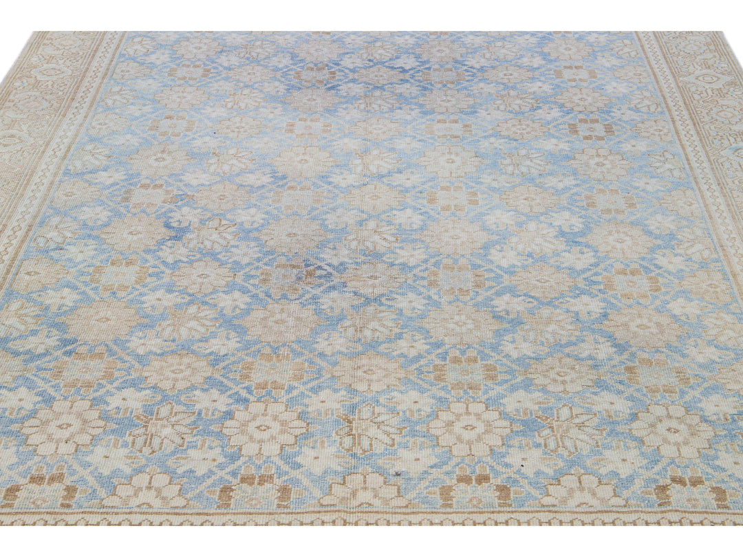 Antique Tabriz Persian Blue Handmade Floral Pattern Wool Rug