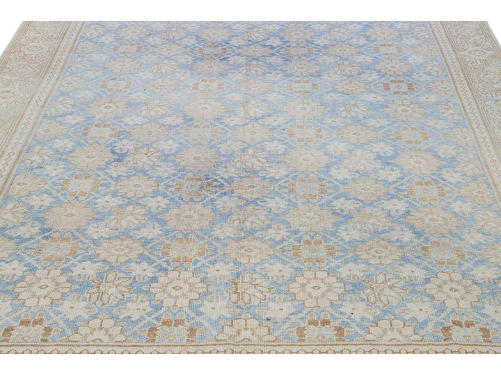 Antique Tabriz Persian Blue Handmade Floral Pattern Wool Rug